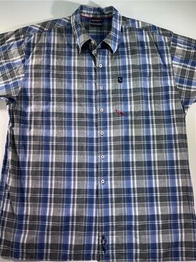 SHADY LTD. Men’s Blue Plaid Button-up, Embroidered Logo, Eminem, Vintage Y2K, XL